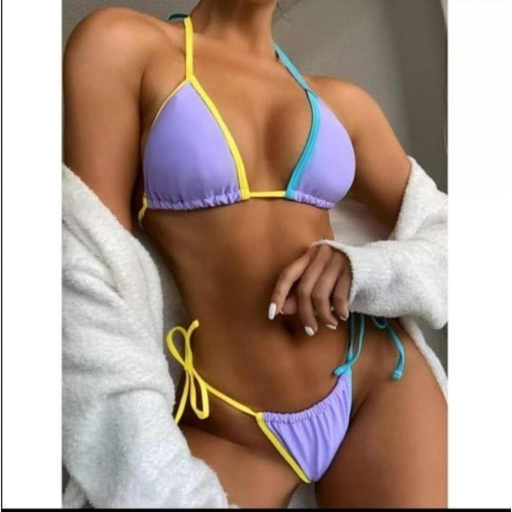 2021 brazilian style Women's Color Block Halter Tr 2026